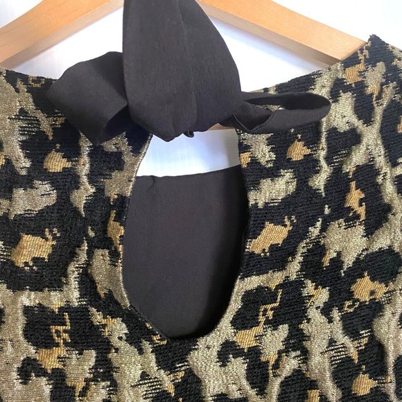 Hutch blouse top sz XS cheetah print textured keyhole tie back black gold - Picture 6 of 10